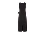 Black sleeveless midi dress with a side slit and bow detail.