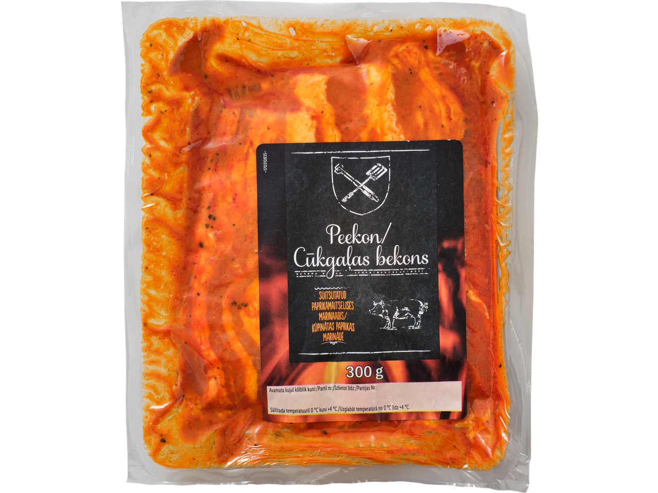 Pakendatud suitsutatud paprikamaitselises marinaadis peekon, 300g.