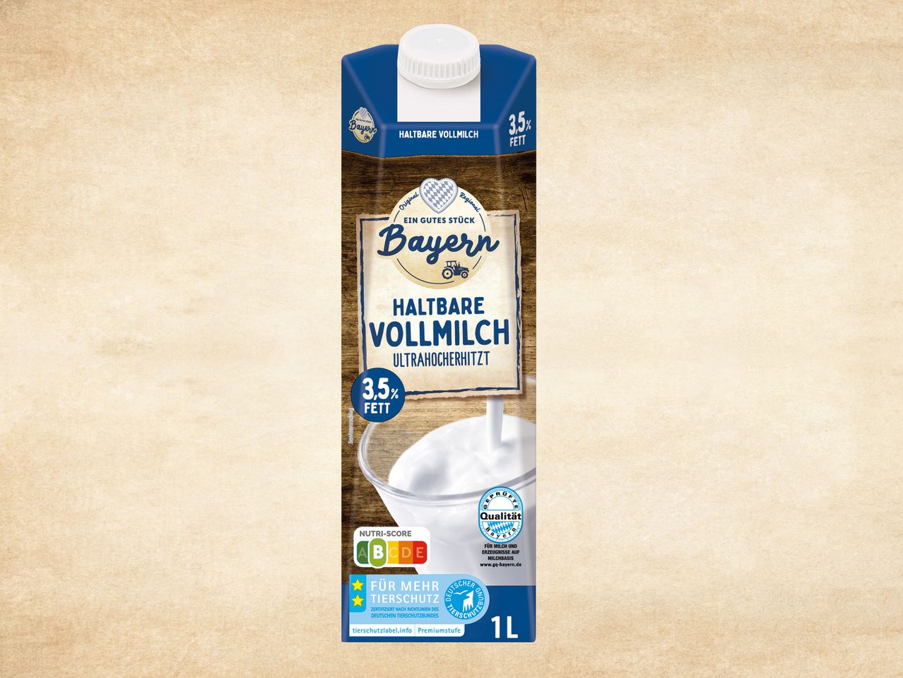 Bayern H-Milch Vollmilch, 3,5% Fett.