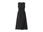 Back view of a plain black sleeveless maxi dress with a gathered waist.