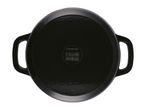 Bottom view of a black SilverCrest cooking pot with handles and cooking compatibility symbols.