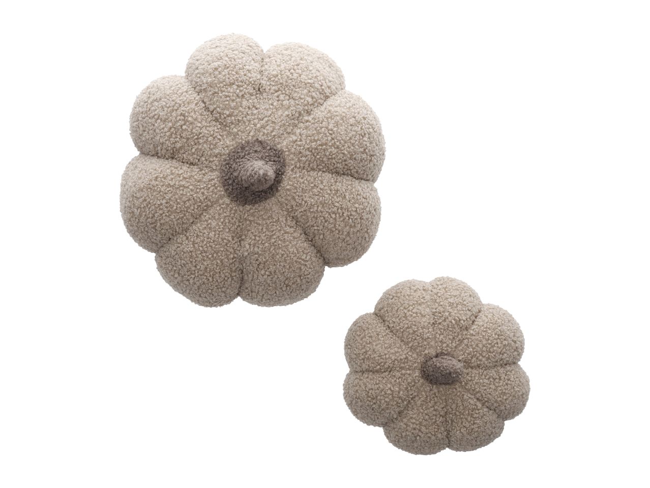 Two fluffy, flower-shaped pillows with a central button.