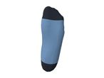 A single blue and black sock, viewed from the side.