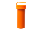 Orange container with handle.