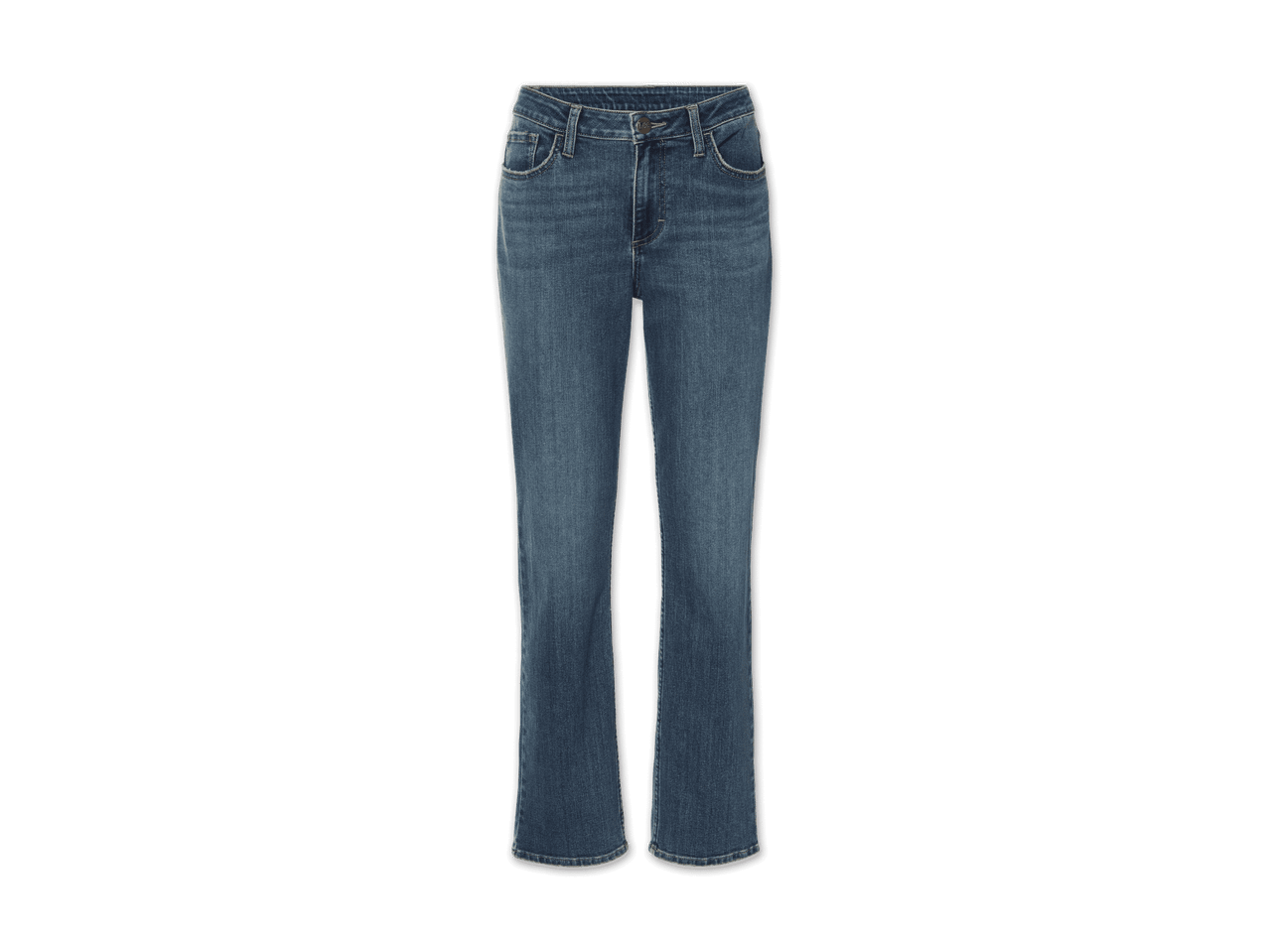 Eine mittelblaue Lee-Jeans mit Bootcut-Beinen.