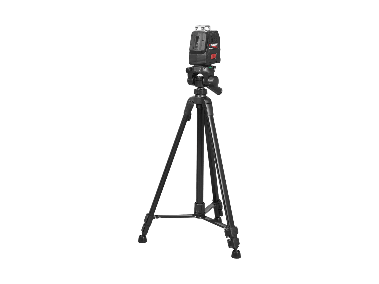 Ein Laser-Nivelliergerät auf einem Stativ, bereit für präzise Messungen.