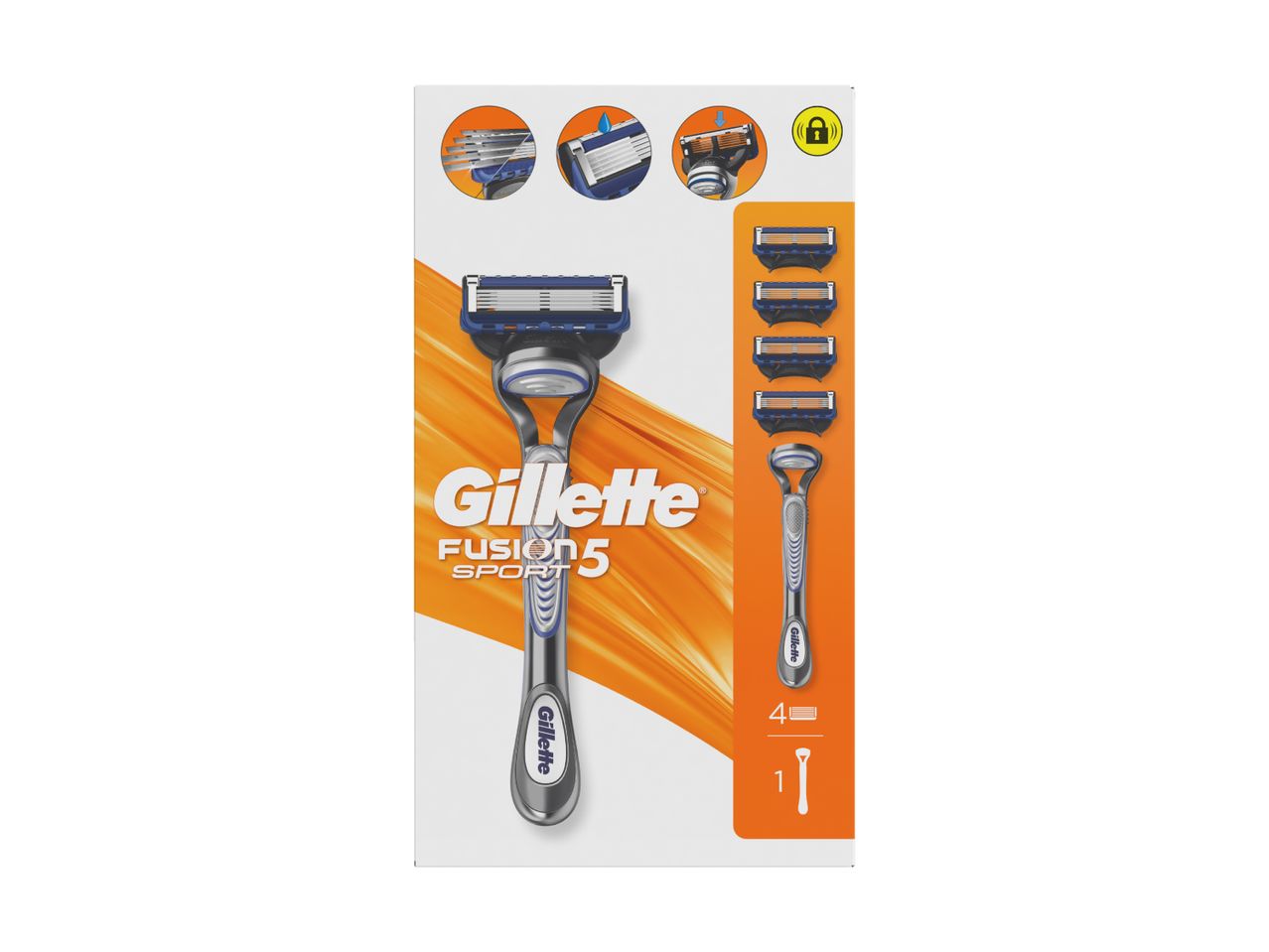 Boîte de rasoirs Gillette Fusion5 Sport avec 4 recharges.