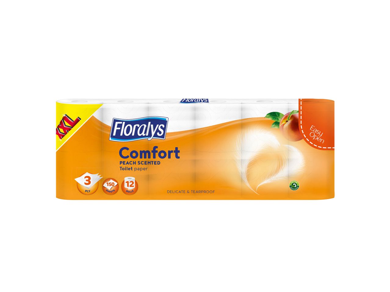 Floralys Comfort breskvasti toalet papir, 12 rolni, 3 sloja, 150 listova.