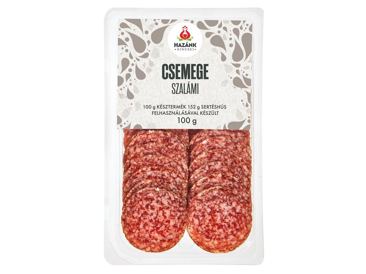 Hazánk Csemege szalámi: szeletelve csomagolva.