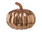 Decorative glass pumpkin in a shimmering bronze finish with a textured, speckled pattern.