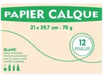 Paquet de papier calque blanc, 21 x 29,7 cm, 70 g, 12 feuilles.