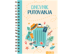 Putni dnevnik sa koferom, pasošem, kremom za sunčanje, mapom i ilustracijama aviona.