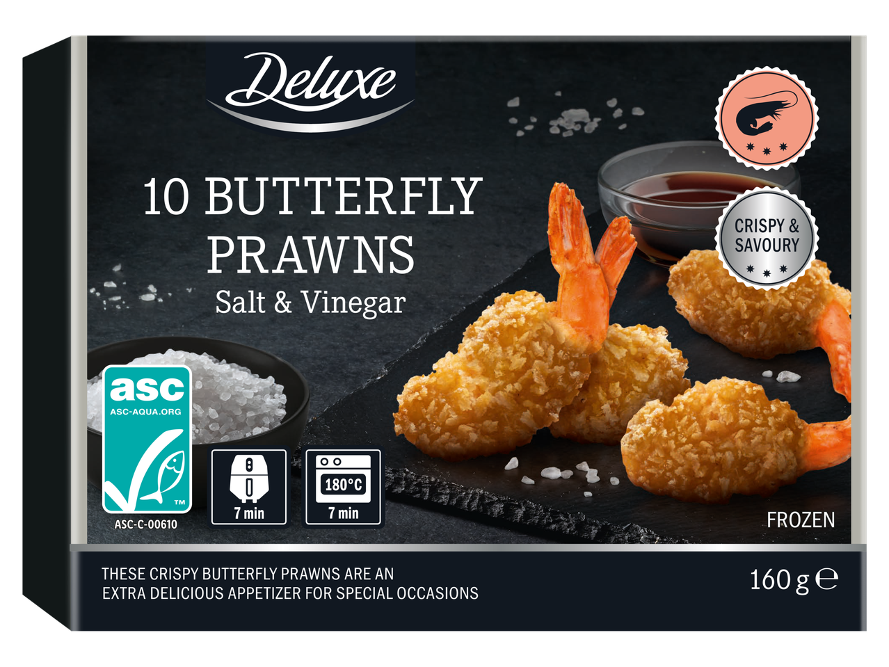 Deluxe 10 Butterfly Garnalen Zout & Azijn, krokant en hartig, 160g bevroren.