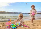 Lupilu Sand Toys: two children playing with buckets, ice cream cones, and a truck on the beach.