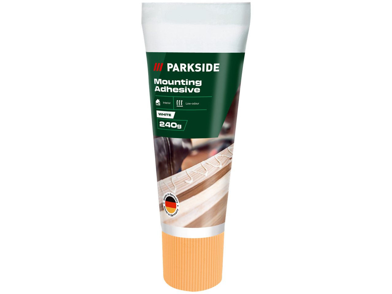 PARKSIDE montāžas līme tubā, balta, 240g, iekšdarbiem, ar zemu smaržu.