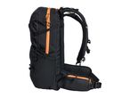 Black and orange hiking backpack with multiple compartments and adjustable straps.