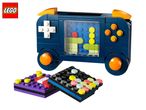 Blue toy handheld game console with interchangeable game tiles.