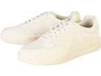 Pair of off-white knitted sneakers with thick soles.