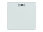 Digital bathroom scale with a clear glass surface displaying '0.0 kg'.