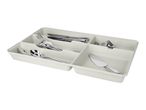 Cutlery tray with knives, forks, spoons, and a cake server