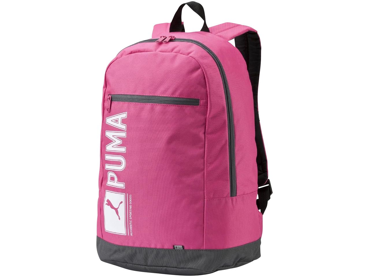 Zaino Puma rosa con logo bianco e base grigia.