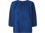Blusa azul ESMARA com bordado paisley e decote com laço.