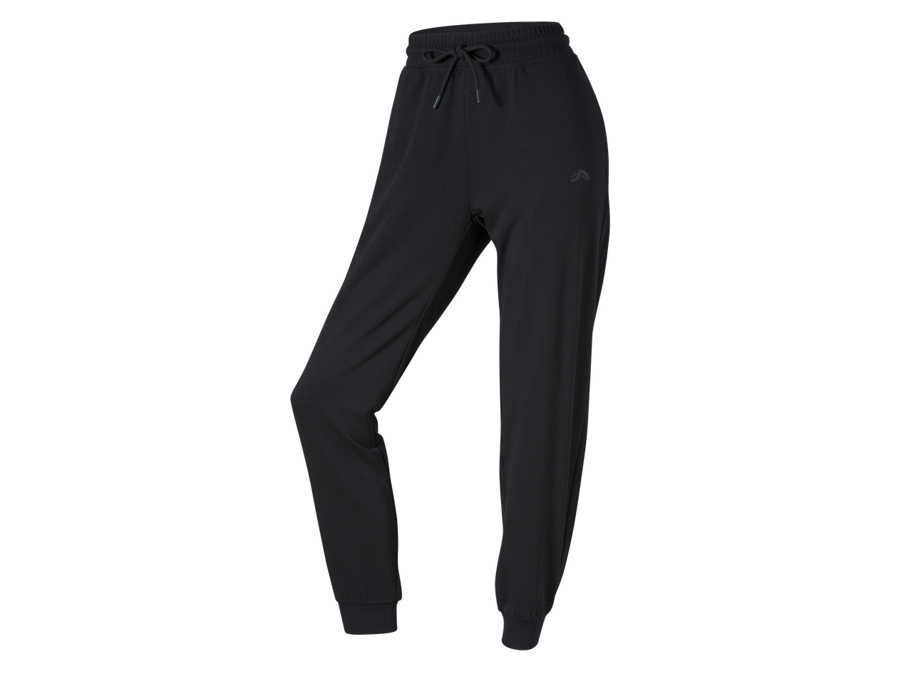 Черни спортни панталони CRIVIT с връзки на талията и еластични маншети.