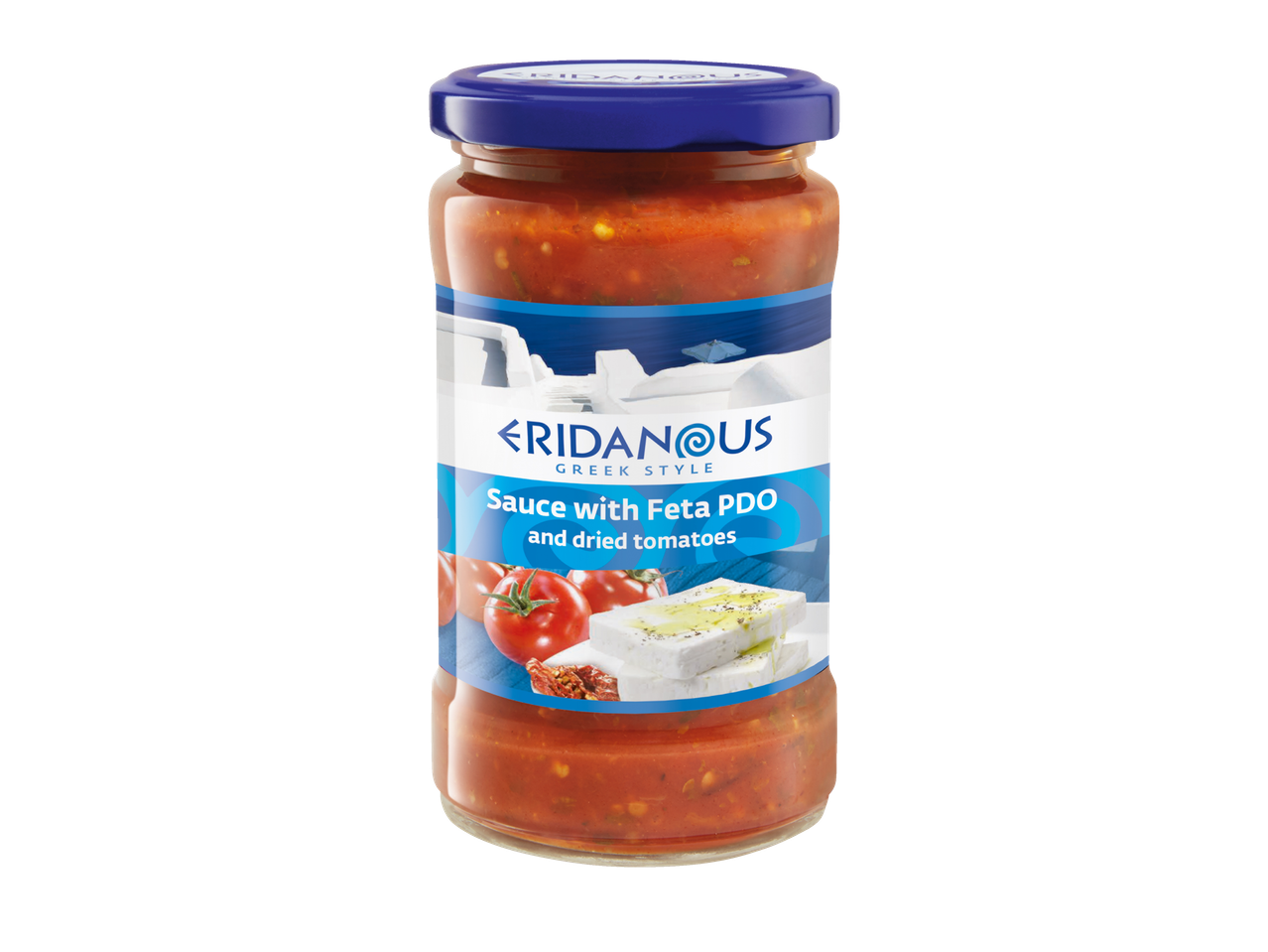 Eridanus saus met feta PDO en gedroogde tomaten.