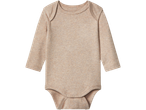 lupilu® Baby Long-Sleeve Bodysuit in a light beige color, made from soft, marled fabric.
