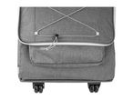 Close-up of a grey shopping trolley with a front pocket and elastic cords.