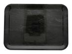 Black rectangular serving tray with a textured surface