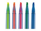 Five colorful highlighters in yellow, orange, pink, green, and blue.