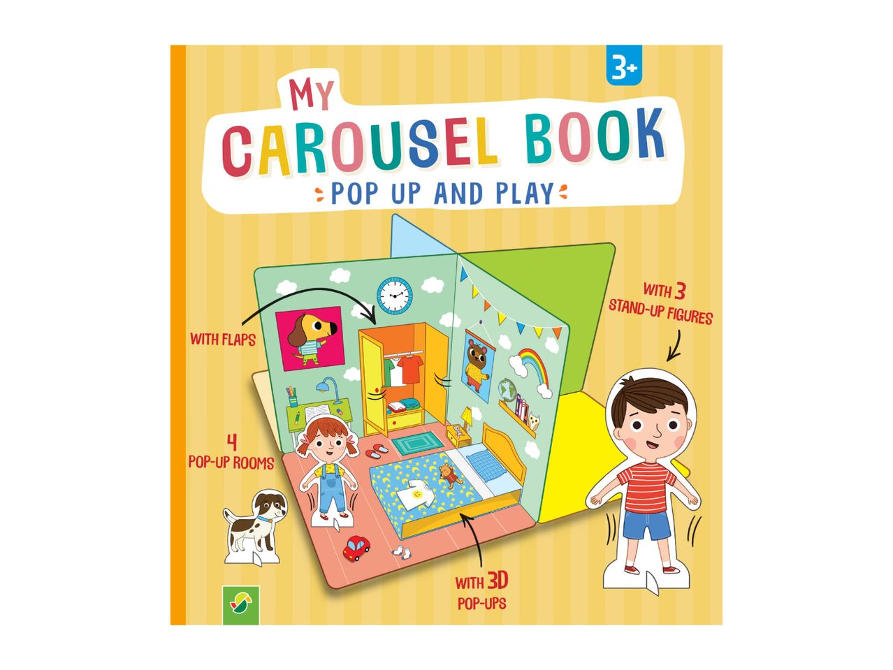 Children's pop-up carousel book with 4 rooms, 3D pop-ups, and stand-up figures.