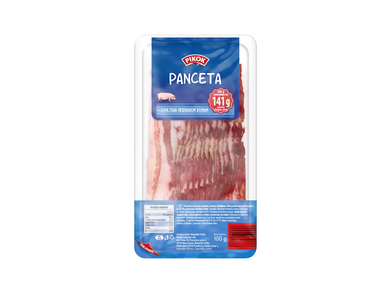 PIKOK Pancetta, dimljena slanina u pakovanju od 141g.