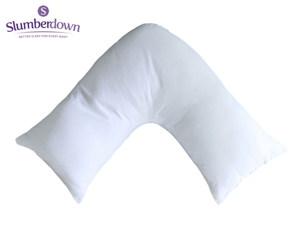 A white, V-shaped body pillow.