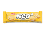 Gul pakke med vaniljekiks med creme, mærket som vegansk.