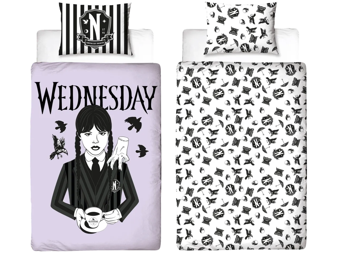 Souprava ložního prádla s motivem Wednesday Addams ze seriálu Netflix.