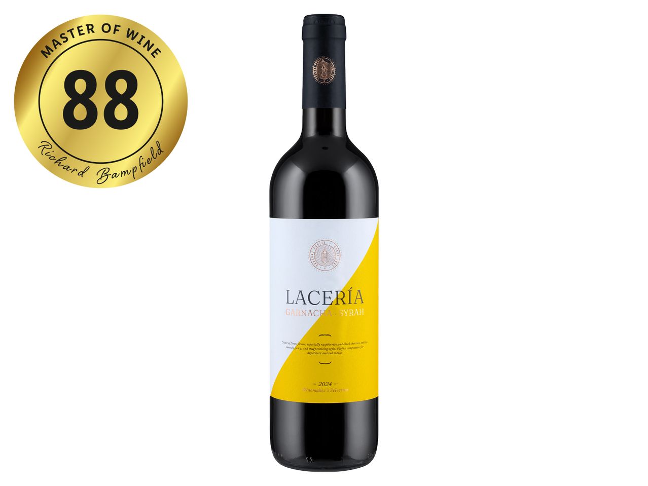 Lacería Garnacha-Syrah red wine bottle with an 88-point Master of Wine rating.
