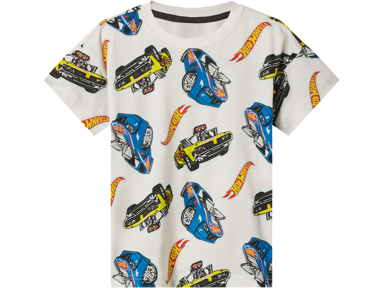 Balti marškinėliai su Hot Wheels automobilių spauda