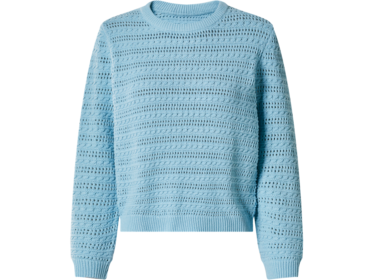 Γαλάζιο πουλόβερ ESMARA με διάτρητο πλεκτό σχέδιο, στρογγυλή λαιμόκοψη και μακριά μανίκια
