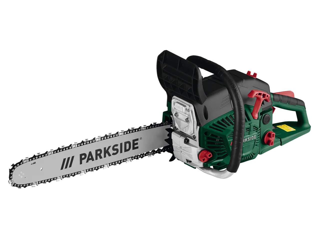 Motosserra Parkside com corrente afiada, pronta para uso.