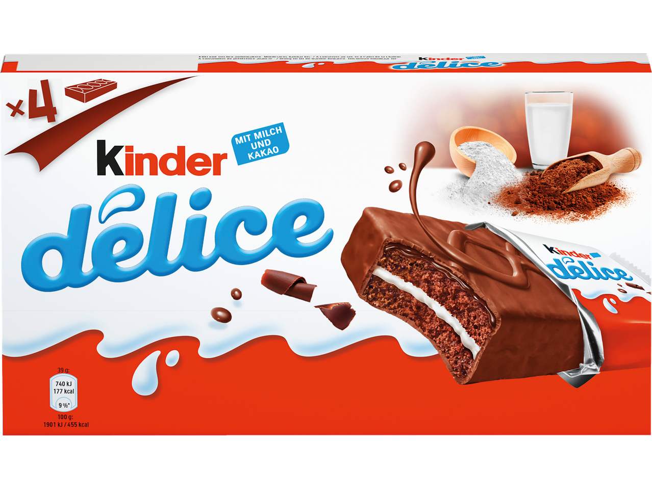 Kinder Délice, 4er Pack Schokoriegel.