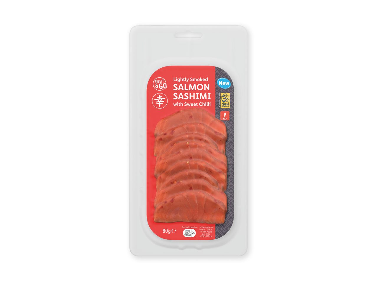 Letrøget laksesashimi med sød chili i en pakke, 80g.