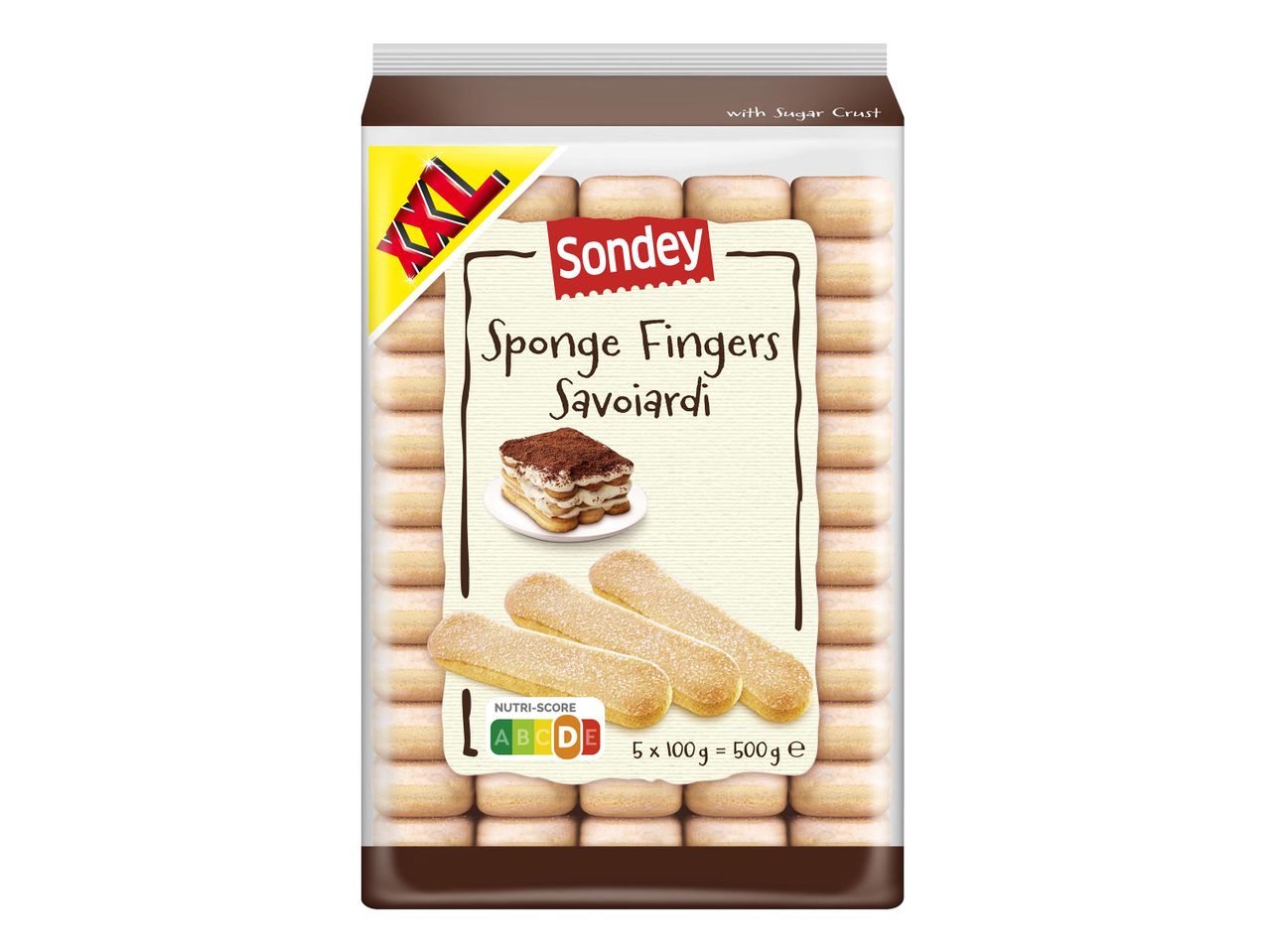Sondey Sponge Fingers Savoiardi, 5x100g-os kiszerelésben, Nutri-Score A-val.