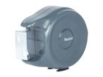 A Bobrick B-3200 gray plastic jumbo roll toilet paper dispenser.