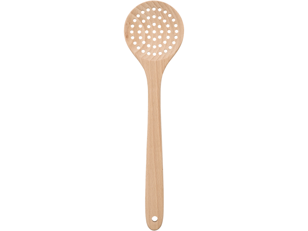 SILVERCREST® Kitchen Utensils: A light wooden slotted spoon with a long handle.
