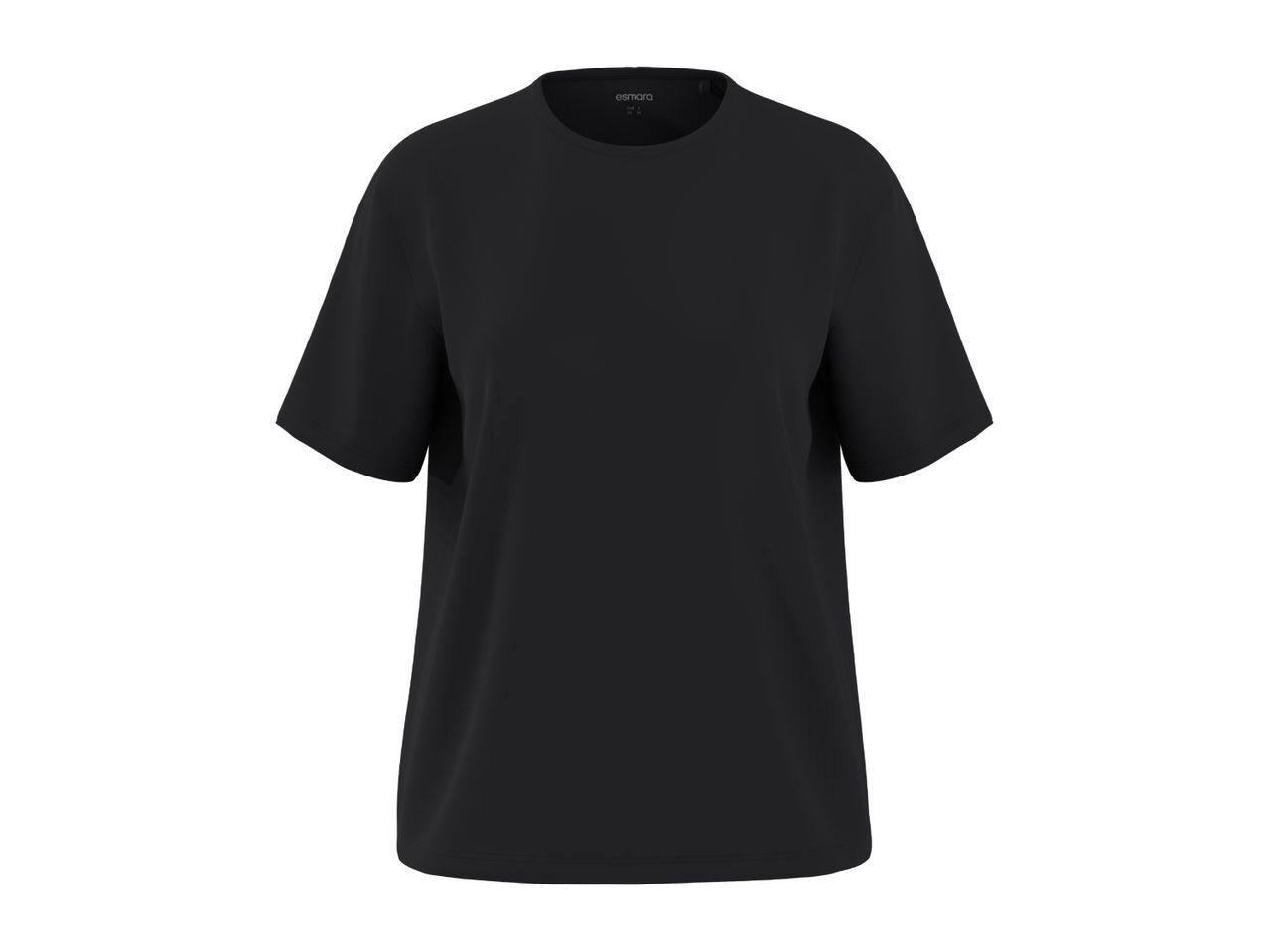 Black short-sleeved t-shirt with a round neck, front view.