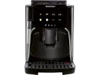 A black SilverCrest bean-to-cup coffee machine with a digital display showing drink options.