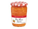 Ένα βάζο μαρμελάδας Bonne Maman βερίκοκο με καρό καπάκι.