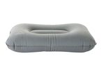 Grey inflatable camping pillow with a central indentation